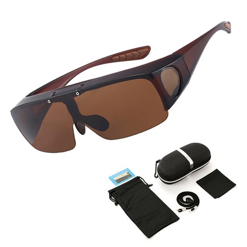 Fit Über Sonnenbrille Polarisierte Linsen Männer Frauen Angeln Sonnenbrille Abdeckung Für Myopie Gläser Goggles Sport Brillen: Brown with case