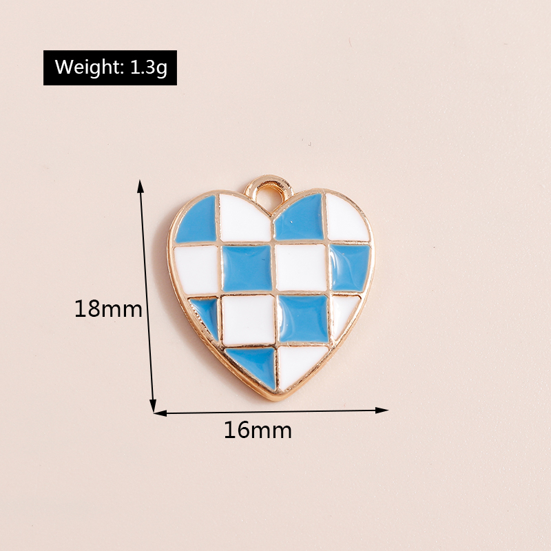 10Pcs Enamel Kleurrijke Plaid Dambord Harten Bedels Voor Diy Sieraden Maken Hangers Sleutelhanger Oorbellen Accessoires