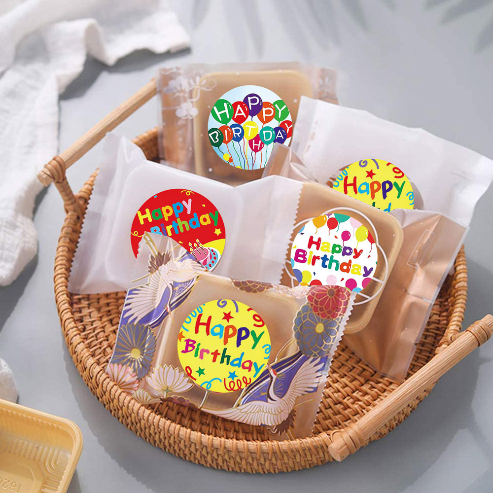 100-500pcs 8 Styles Happy Birthday Round Stickers Party Packaging Seal Labels for Scrapbooking Cards Decoration