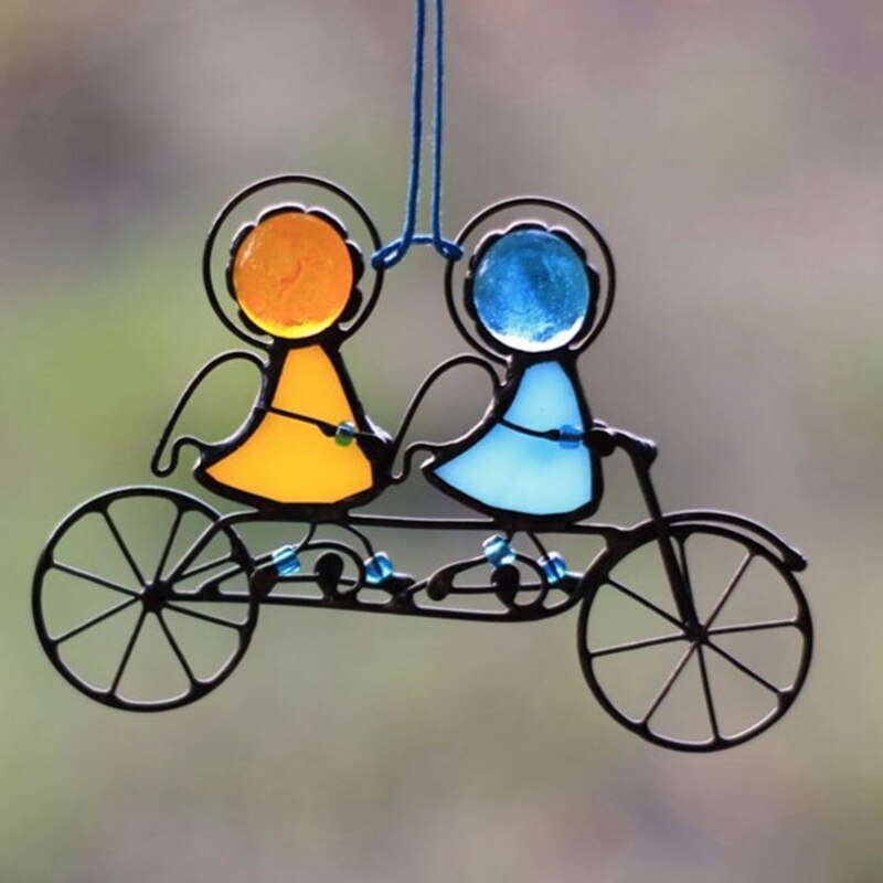 Stained Glass Angels Couple Doll Hangings SunCatcher Window Art Hanging Pendant Wall Door Decoration For Home Ornaments: C1