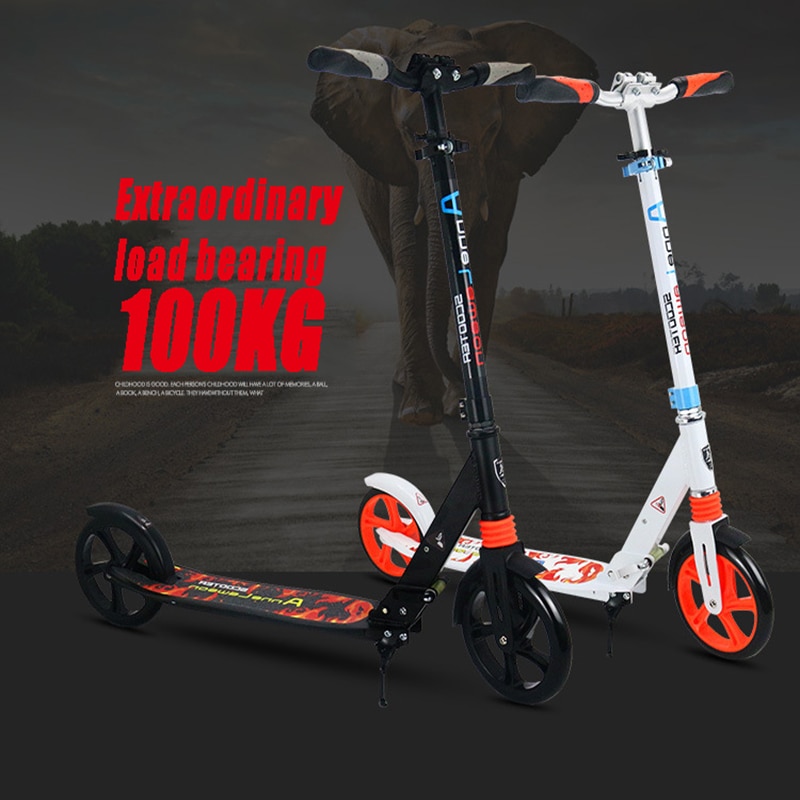 Portable Foldable Aluminum Alloy Adjustable Height Adults Scooter With Shock Absorption Load-bearing 100KG 2 Color