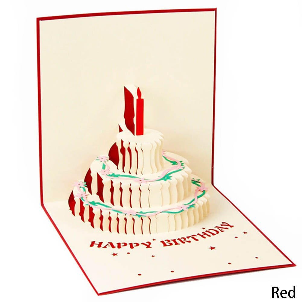 3D Popolare su Handcrafted origami Candela Torta di Compleanno Biglietto Di Auguri Busta Carta di Invito: rosso