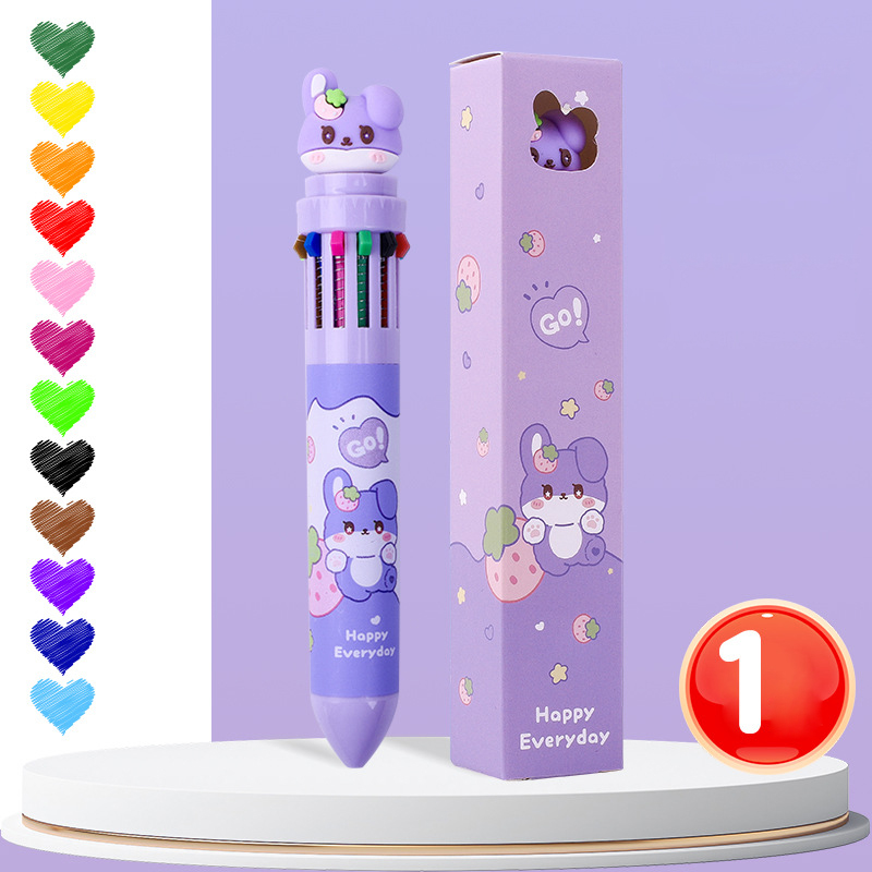 1 stücke Zehn farben kugelschreiber Karikatur Nette Farbe durch typ Multi funktionale unterschrift stift 12 farben neutral stift malerei preis: Silber weiß