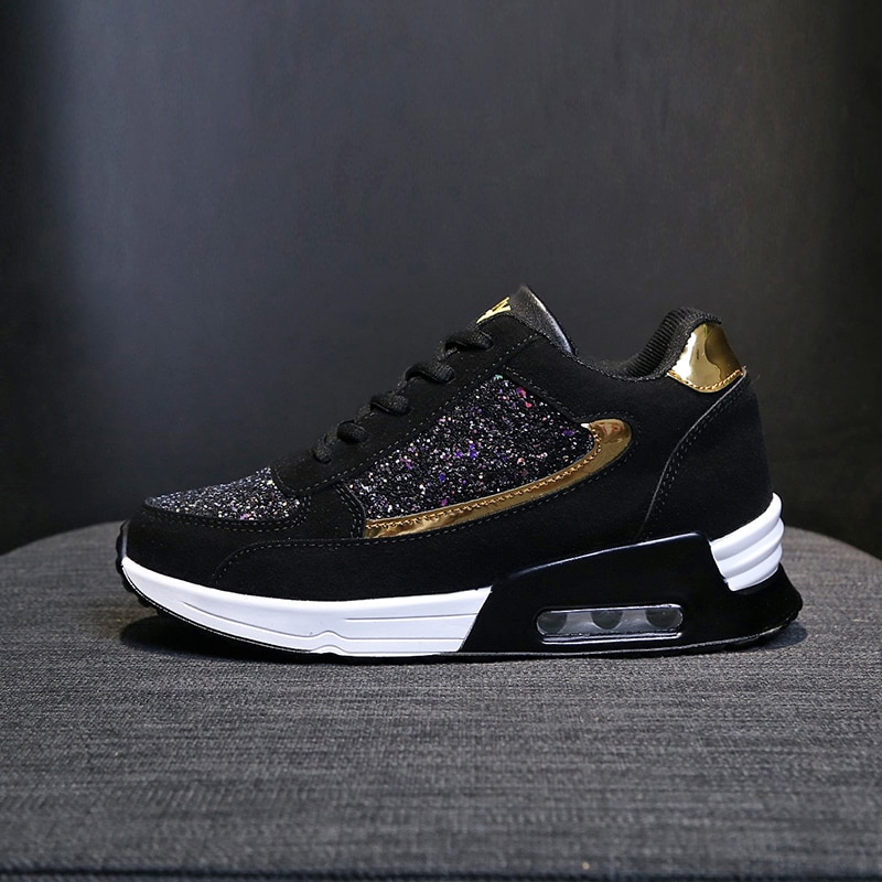 Dam dam wedges sneakers paljetter shake skor tjejer sportskor dam sneakers kvinna sneakers skor svart sko