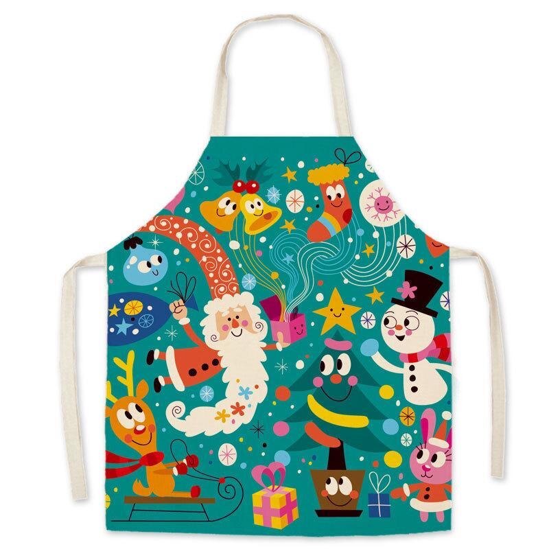Christmas Anti-greasy Kitchen Aprons for Cooking Adult Bibs Sleeveless Cotton Linen Aprons: A3 / S 45x56cm
