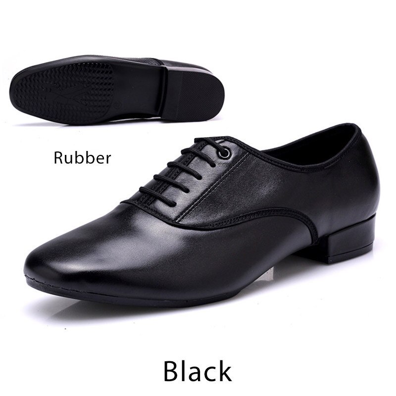 Echt Leer Mannen Salsa Latin Dansschoenen Zwarte Zachte Zool Outdoor Jongen Moderne Ballroom Tango Dansen Schoenen Maat 38- 45 Hakken 3 Cm: Black Rubber sole / 8.5