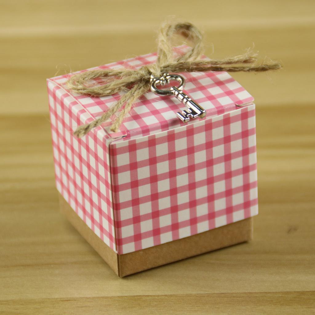 50Pcs Pink Square Cube Kraft Paper Candy Packing Box with Lid Wedding Supplies