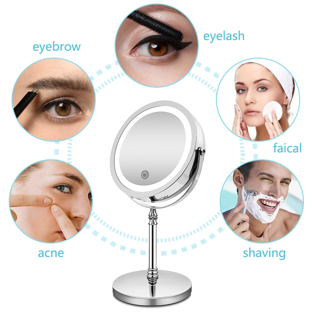 Led Lighted Makeup Mirror 10X Magnifying Double Sided Illuminated Mirror USB Charging Touch Dimming Bath Mirrors