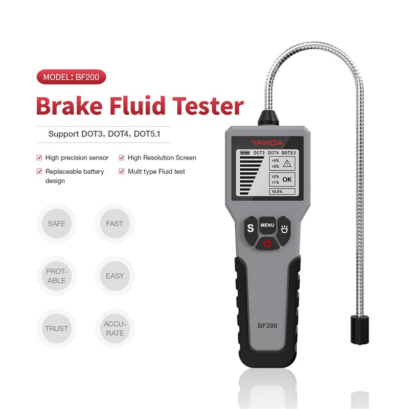 Brake Fluid Tester Support DOT3/4/5.1 Brake Oil Testing Tool Digital Auto Brake Fluid Tester Inspection BF200 Diagnostic Tool