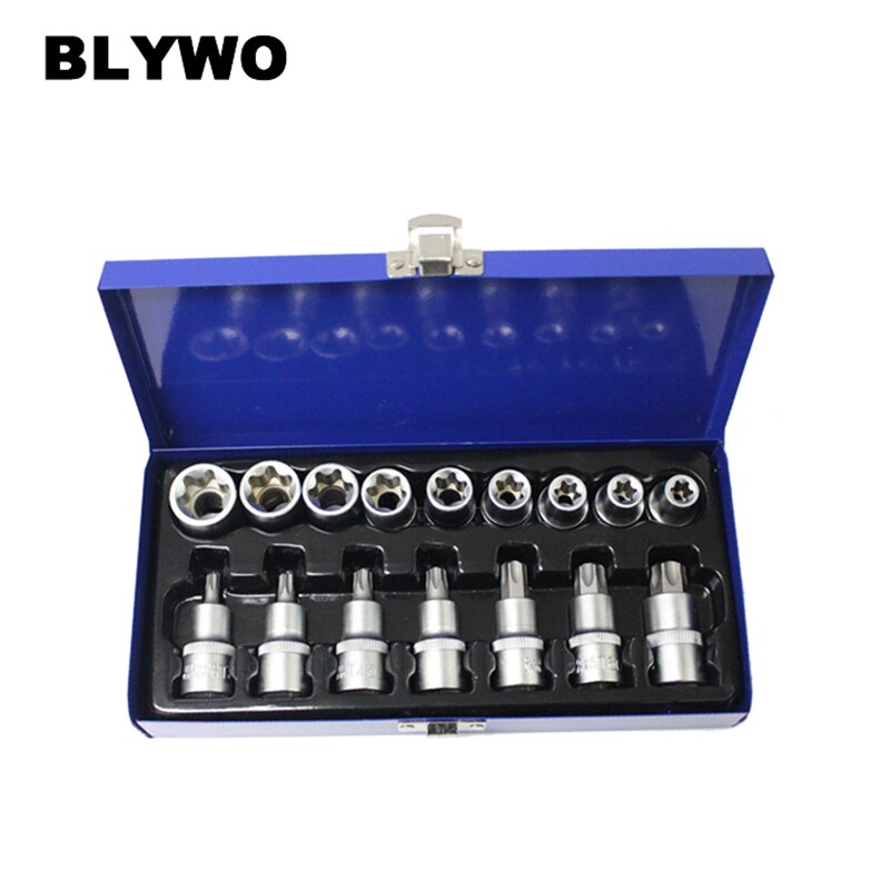 17pcs/Set 1/2 inch Star Torx Socket Tools Set Male Female Sockets for Mechanics Repair Tool Kit