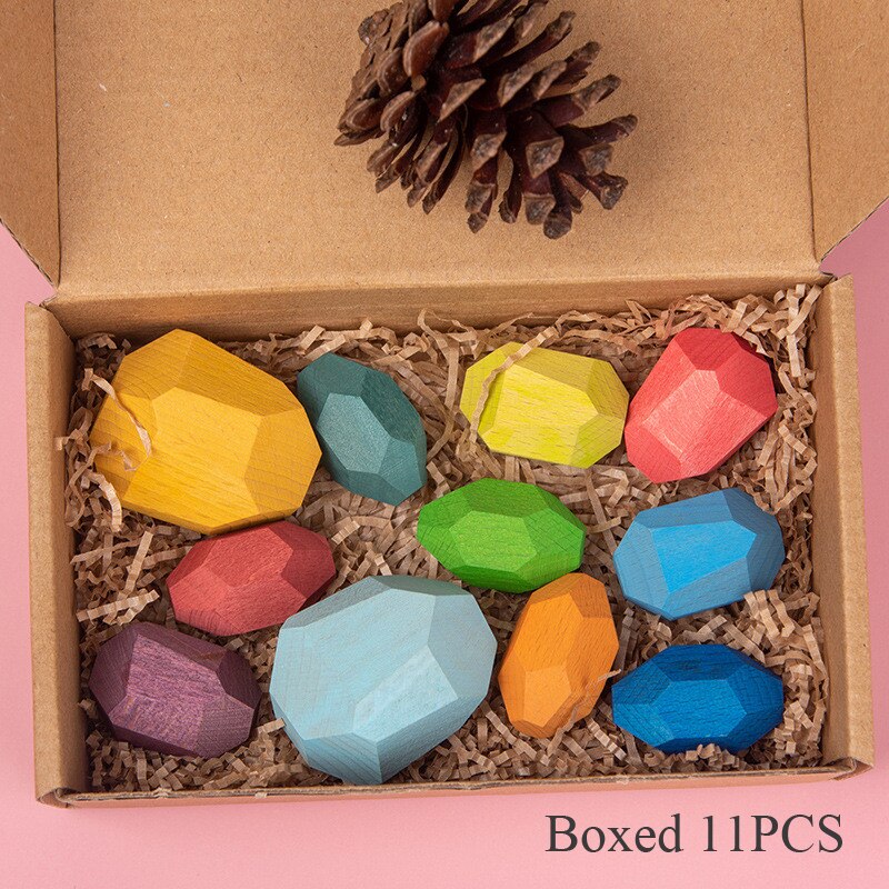 Pietre di legno Montessori Giocattolo Creativo Nordic Stile Impilabile Arcobaleno Gioco Jenga Set Bilanciamento Blocchi di Costruzione di Legno del Regalo Del Giocattolo: YG10029-7