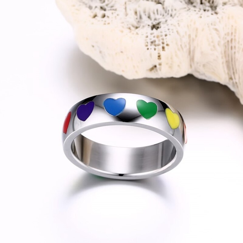 Rainbow Heart Finger Rings for Women Wedding Engagement Ring Jewelry Anel 6mm LGBT Pride Ring