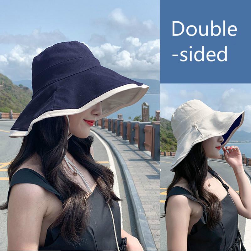 Emmer Hoed Vrouwen Anti-Uv Brede Rand Katoen Zon Hoeden Voor Vrouwen Zomer Panama Opvouwbare Grote Rand Koreaanse Strand Zon hoed: navy blue