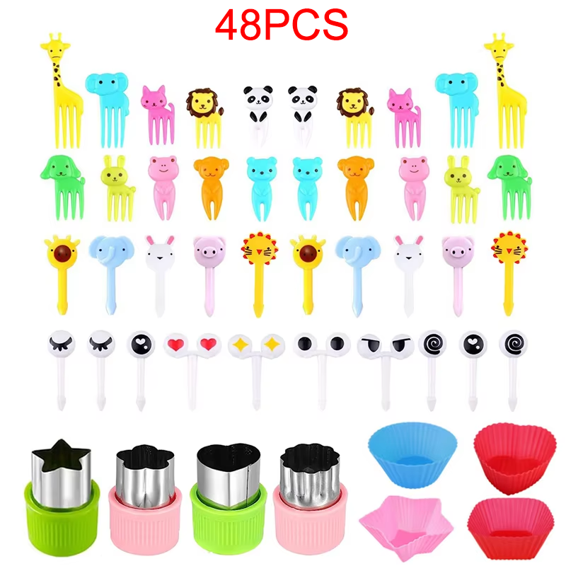 Cute Mini Food Picks Children Animal Toddler Cartoon Snack Cake Dessert Food Fruit Forks With Cutter Silicone Lunch Box Dividers: green