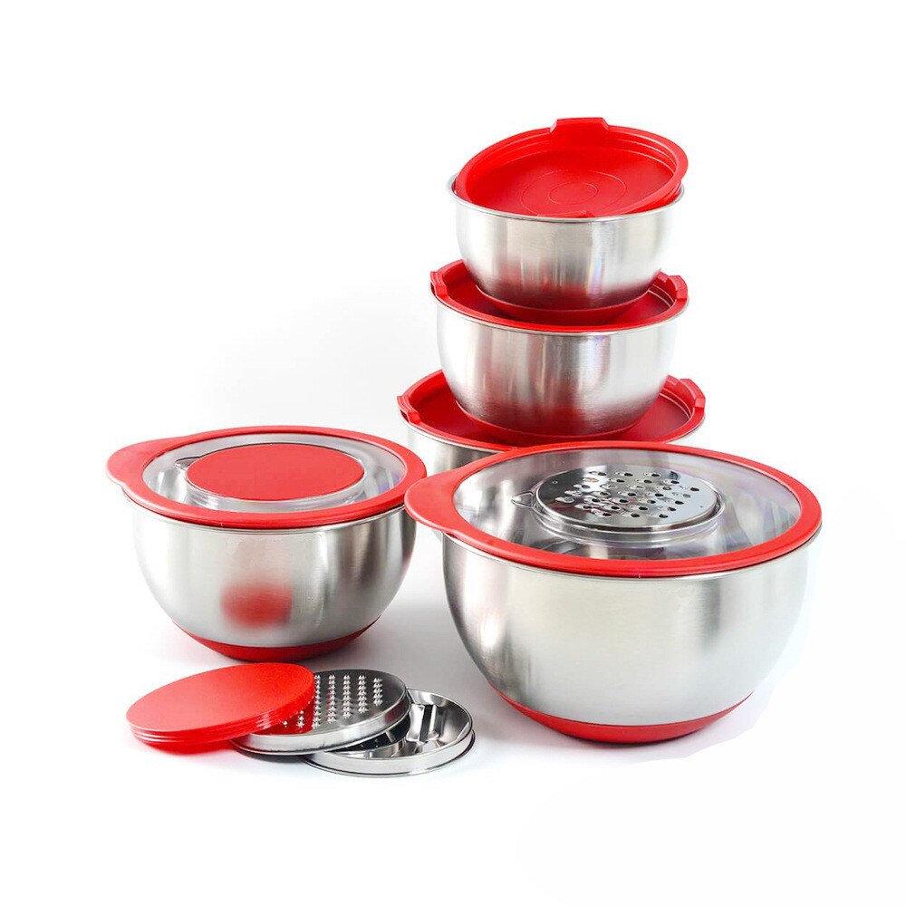 22cm 3500ml Küche Edelstahl Ei Rührgerät Schüssel Gemüse Reibe Obst Salat Mischen Schalen Silikon Griff Nicht-Unterhose Unterseite