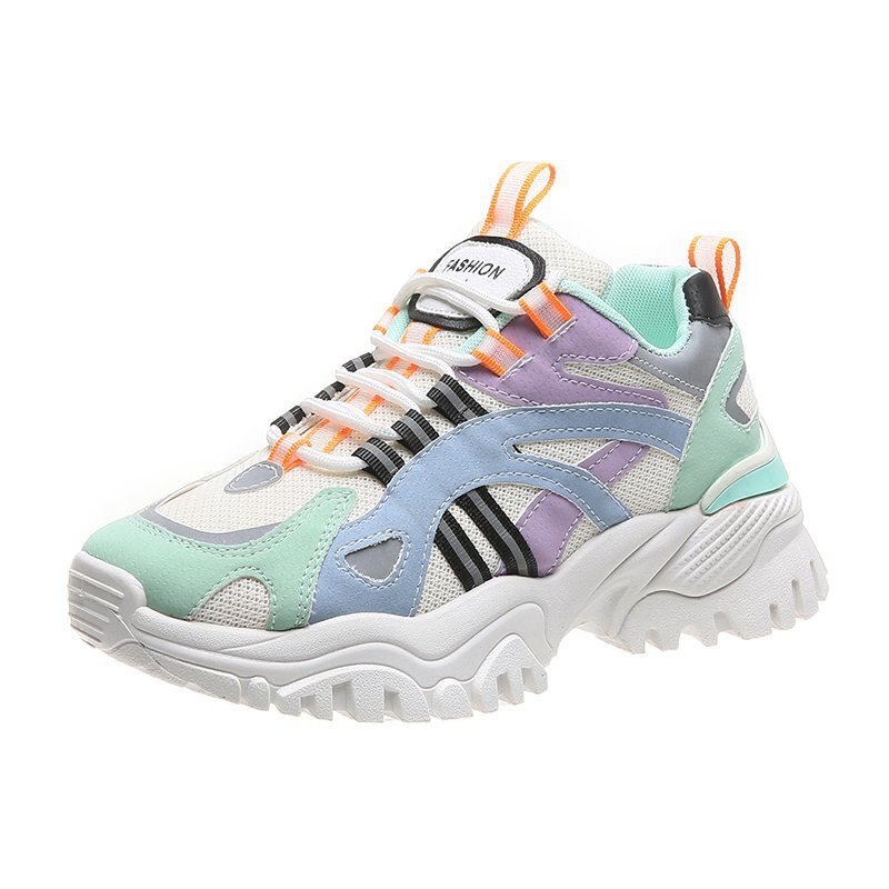 Colorful Shoes Women Autumn Walking Breathable Shoes Thick Bottom Muffin Sports Speed Shoes Across Trainers: Blue / 38