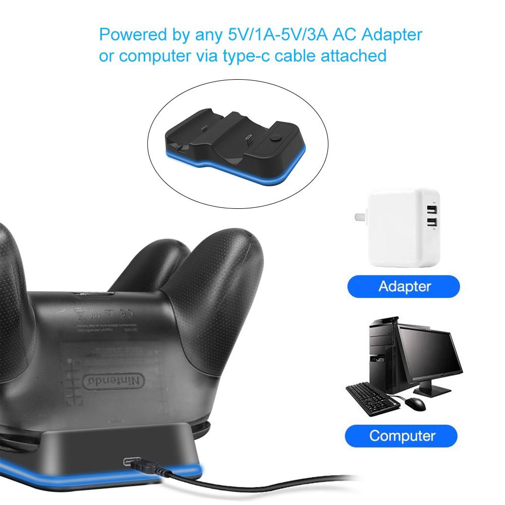 Dual USB Charger Station Firm Short Circuit Overcharge Protection for Nintend Switch Pro Controller Charging Dock Stand