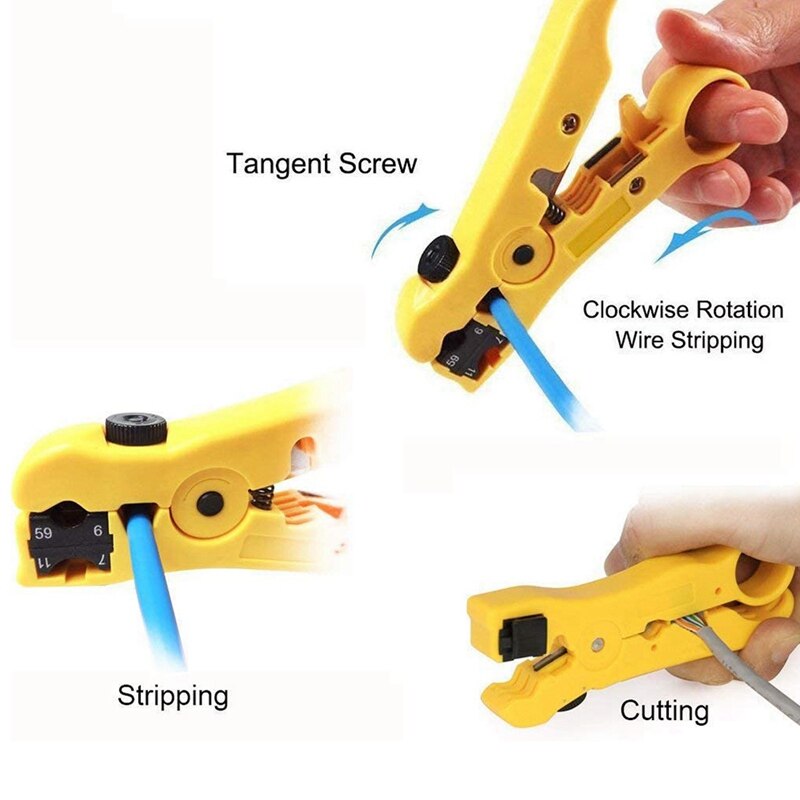 RG6 Compression Tool Coax Cable Crimper Kit RG6 RG11 RG59 F81 with 20PCS F Compression Connectors - BlueYellow