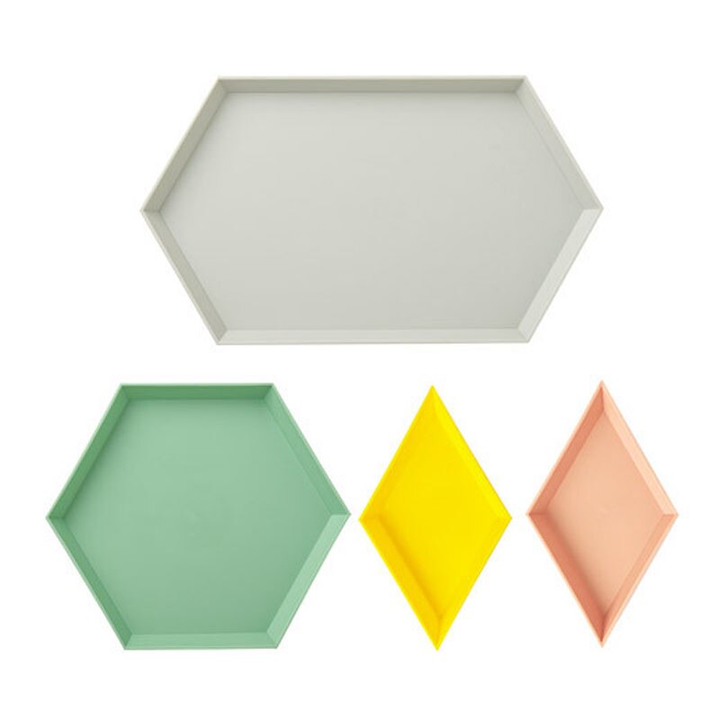 4 Stks/set Geometrische Diamant Vorm Fruit Salade Lade Plastic Ontbijt Dessert Thee Dienblad Tafelblad Sieraden Houder Desktop Snack Plaat: Default Title