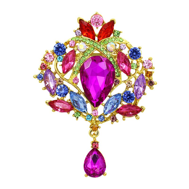 Weimanjingdian mærke store krystal dråbe broche pins til kvinder eller bryllup i sølvfarve eller guldfarver: Multi guld