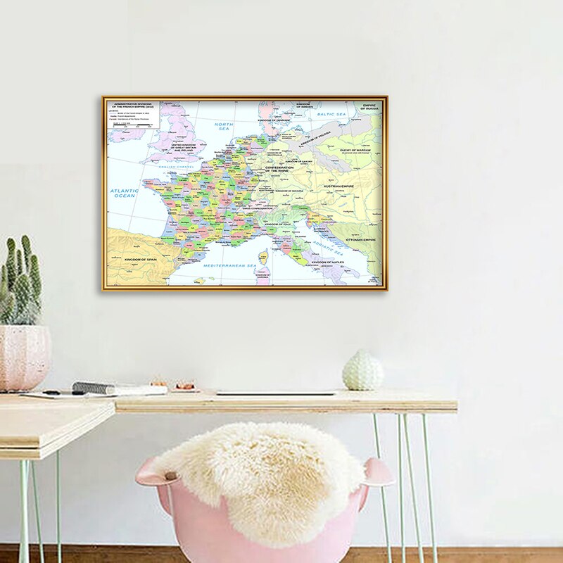 59*42cm 1812 Version The France Political Map In French Wall Art Poster Canvas Painting and Print School Supplies Home Decor