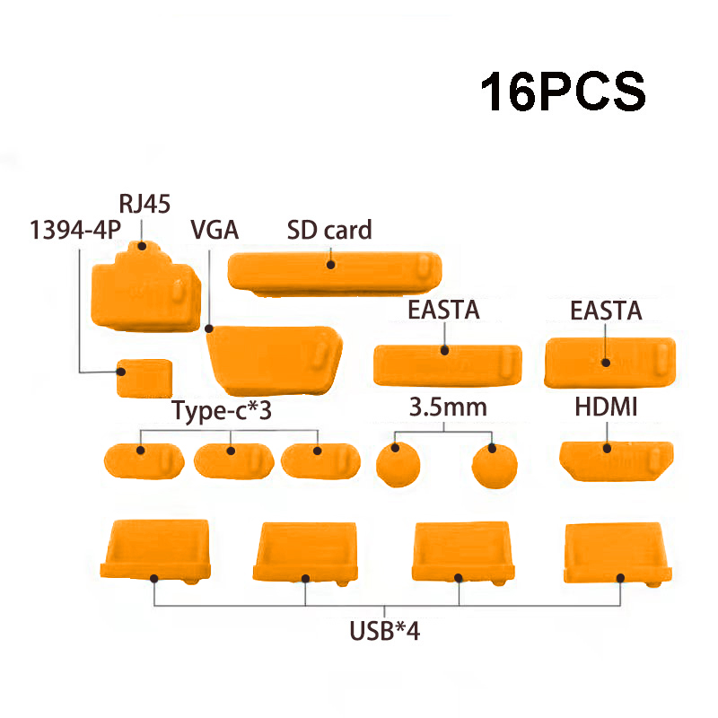 Bouchon Anti-poussière pour Macbook, couvercle de protection pour ordinateur portable, accessoires usb 13 pièces/ensemble: YELLOW