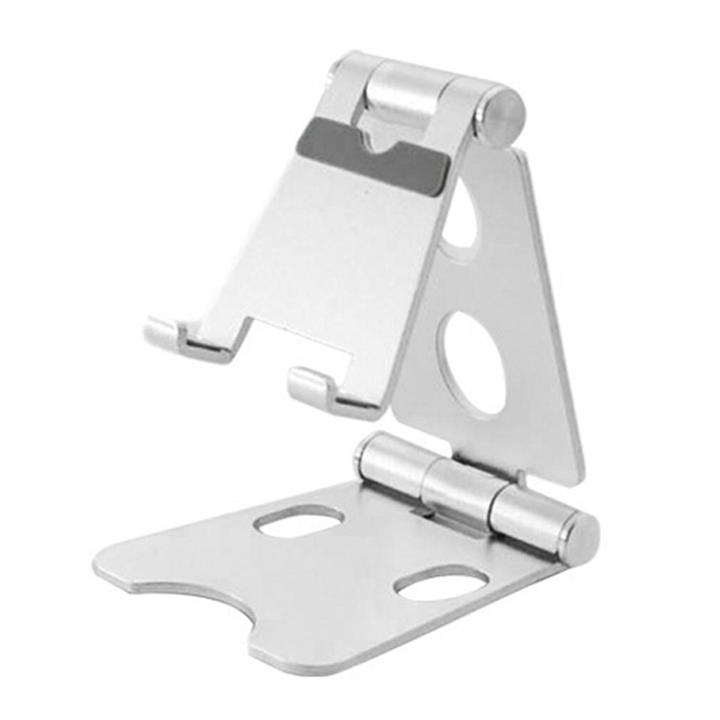 Dual Adjustment Mobile Phone Bracket Aluminum Mobile Phone Holder Folding Desktop Tablet Stand Phone Holder: Silver