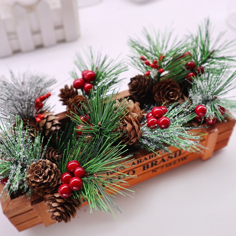 Lot de 3/5 fleurs artificielles en étamines de perles rouges, branches de baies de noël et pommes de pin, décoration florale pour la maison, diy, pour la saint-valentin