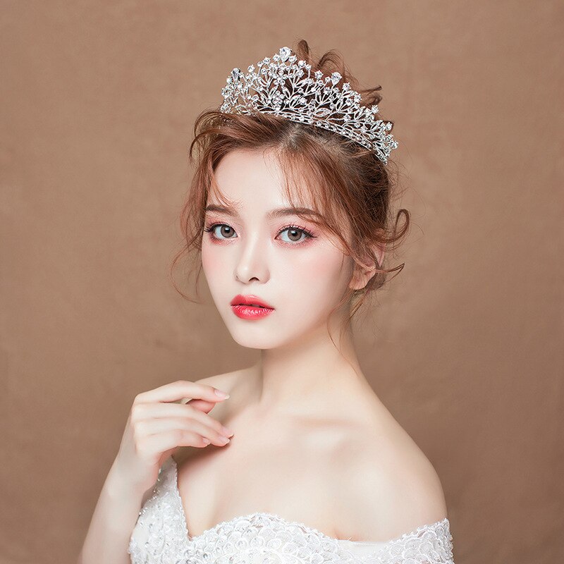 Baroque Luxury Silver Color Crystal Leaf Bridal Tiaras Crown Rhinestone Pageant Diadem Crowns Hairbands Wedding Hair Accessories