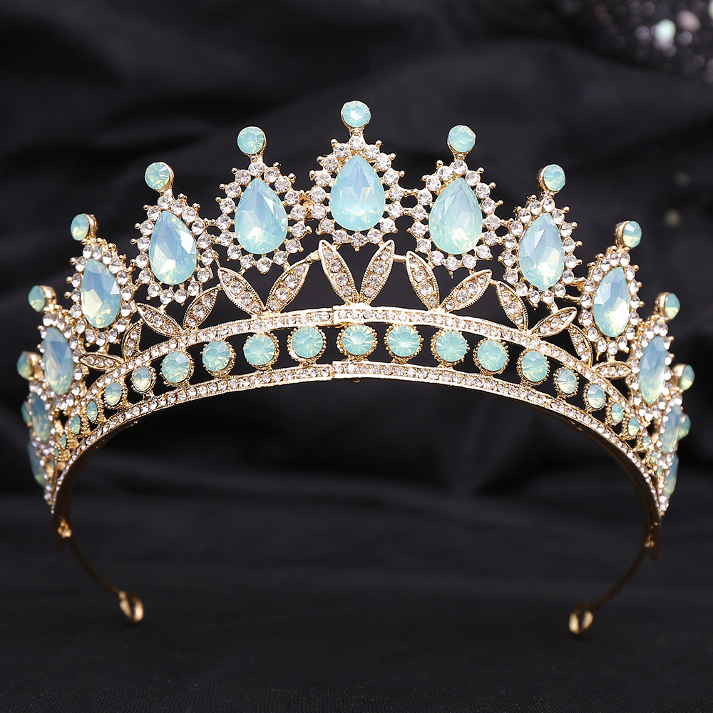 Zilveren Kleur Blauw Opaal Bruiloft Kroon Prinses Hoofdtooi Kristal Bruids Tiara 'S Strass Diadeem Bruiloft Haar Sieraden Accessoires: Champagne goud