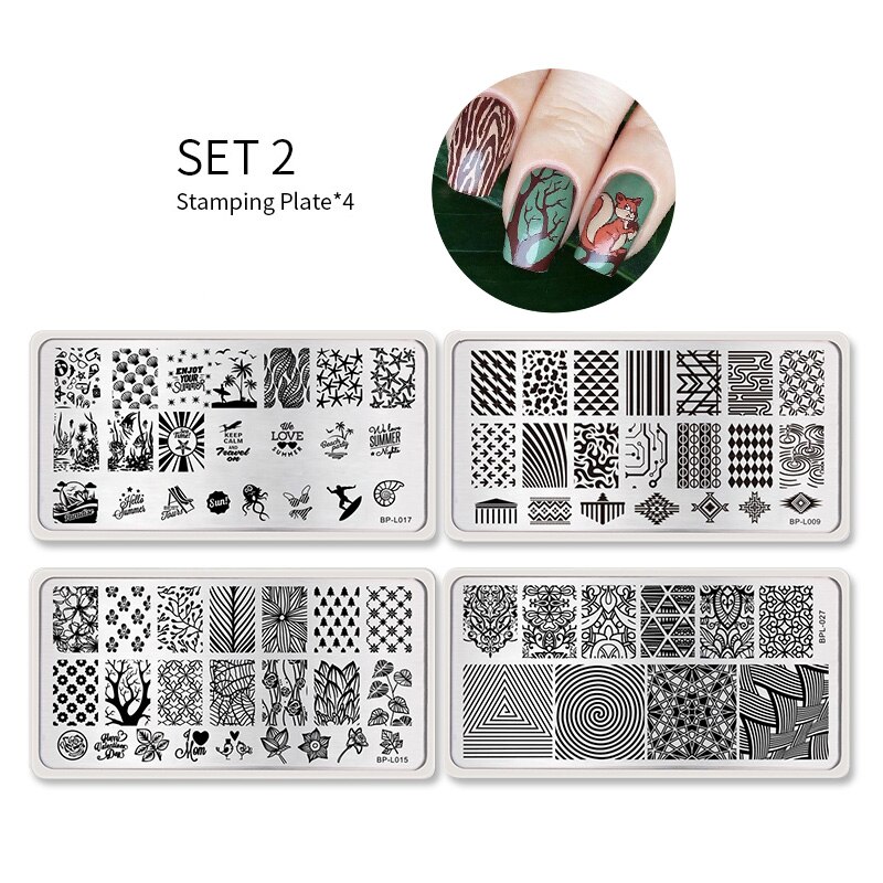 Geboren Pretty Nail Stempelen Platen Set Bloem Gemetory Diy Afbeelding Afdrukken Stencil Tool Nail Stempelen Template Met Stamper: 4PCS Set 2