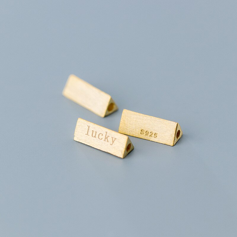 100% 925 Sterling Silver Wire Drawing Triangle Spacer Beads lucky Engraved S925 Silver Beads DIY Jewelry Make Bracelets Necklace: gold 1pcs