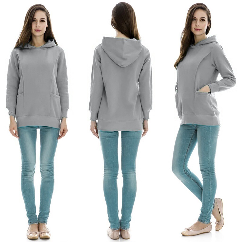 Brown Hooded Short Sleeve Maternity Top