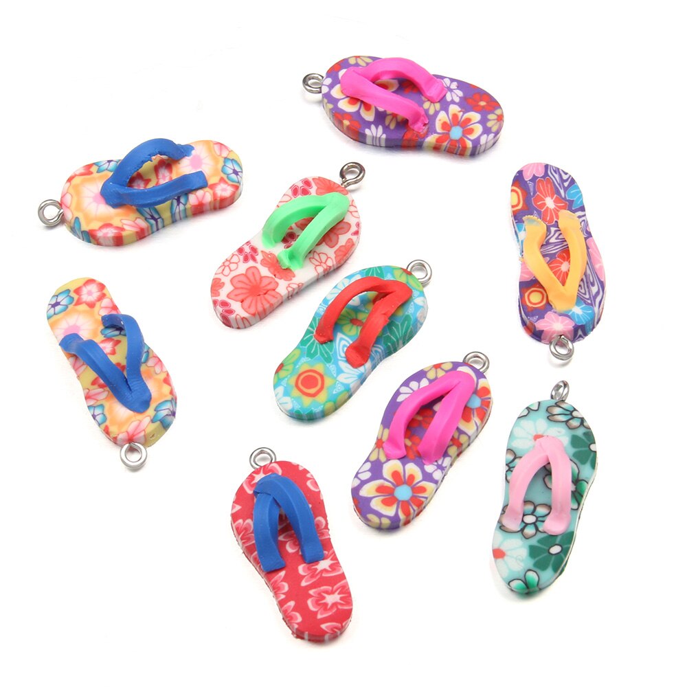 10pcs Soft Ceramics Polymer Clay Flip Flop Charms Pendants Ornament Decoration Jewelry Making Necklace DIY