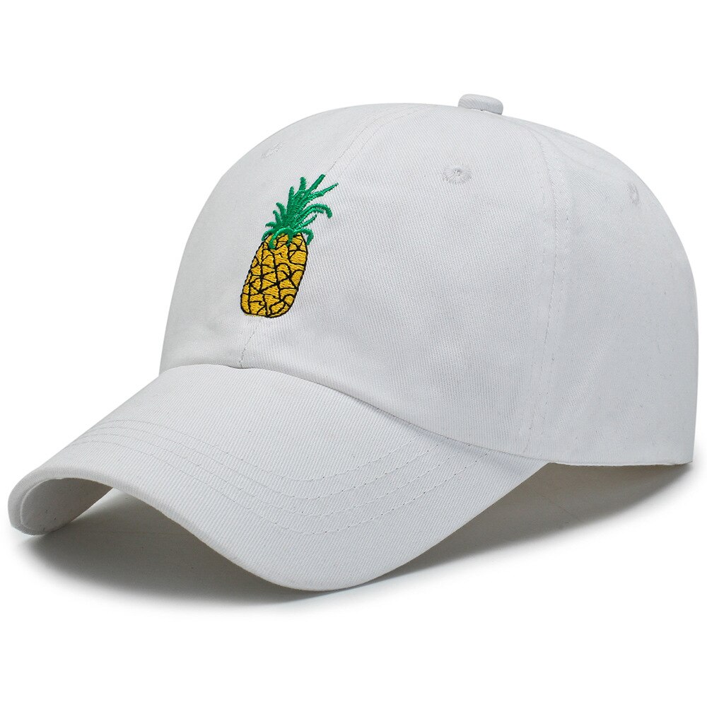 Pineapple Embroidery Baseball Cap Cotton 100% Hipster Hat Fruit Pineapple Dad Hat Hip Hop Cotton Snapback Cap hats: white