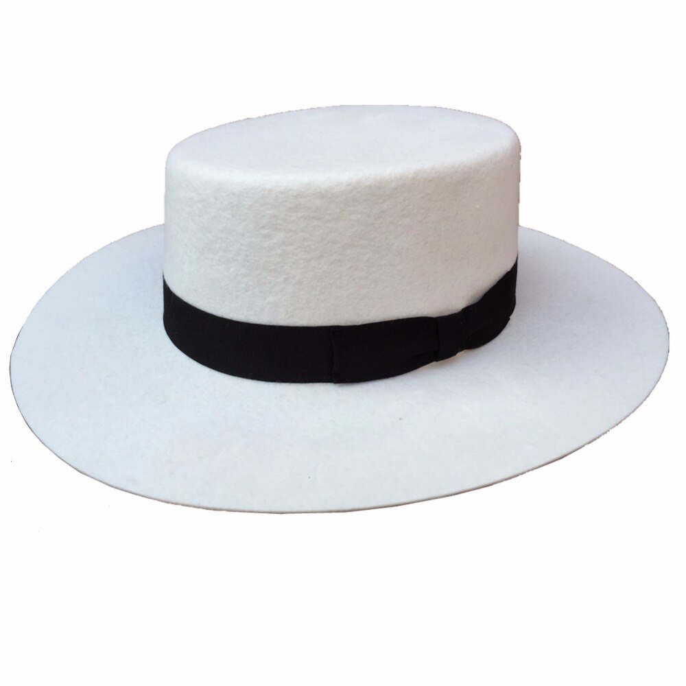 Wit Panama Wol Schipper Porkpie Platte Top Kroon Fedora Hoed Voor Vrouwen