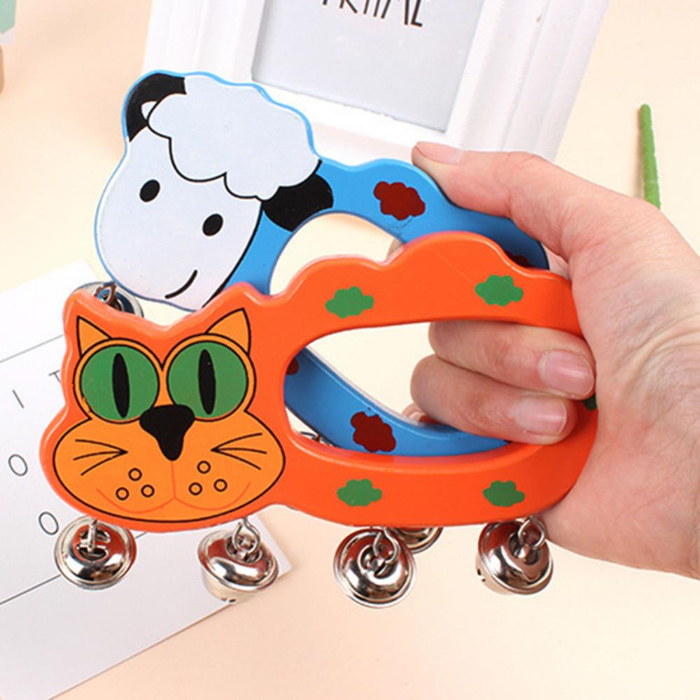 60% Cartoon Dier Houten Hand Schudden Jingle Bell Tamboerijn Educatief Kinderen Speelgoed Baby Rammelaars