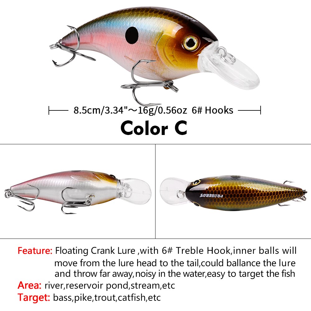 PROBEROS Fishing Lure 9cm-17g Minnow Hard Bait Wobbler Artificial Bass Lure CrankBait With 4# Hook Topwater Trout Tackle: Color C