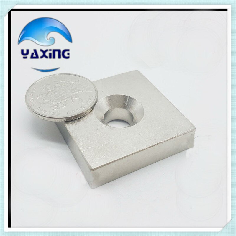 1 stks Magneet Vierkante 40X40x10mm Met Gat Super Sterke Permanente Zeldzame Aarde Ring Blok Neodymium magneet N35