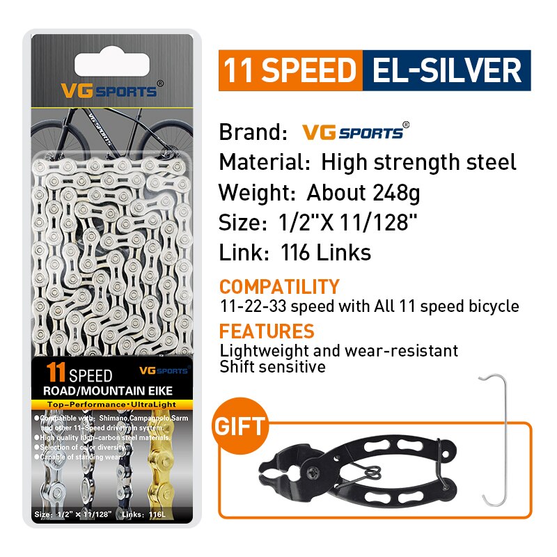 VG Sports Bicycle Chain 6 7 8 9 10 11 Speed 8s 9s 10s 11s Velocidade Titanium Rainbow Gold MTB Mountain Road Bike Chains Parts: Pink