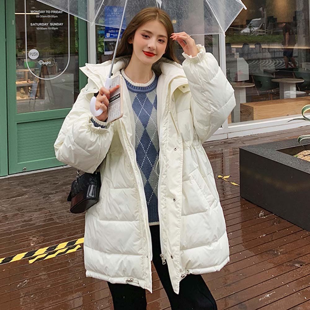 Vielleicht winterjas dames opstaande kraag oversized chique jas losse warme capuchon parka lange winterjas dames: Ivoor / Xl