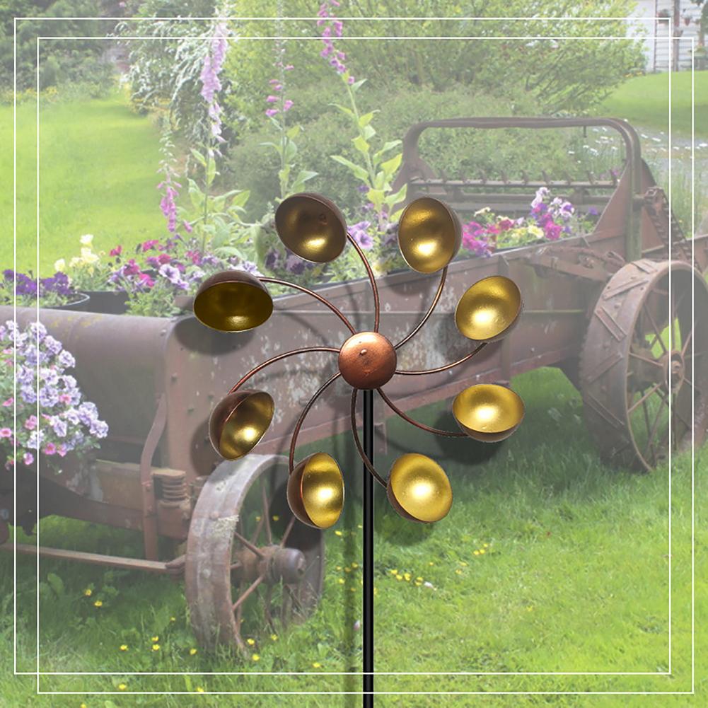 Outdoor Windmill Decoration Garden Lawn Wrought Iron Rotating Wind Spinner Courtyard Garden Stake Decorative Windmill Ornaments