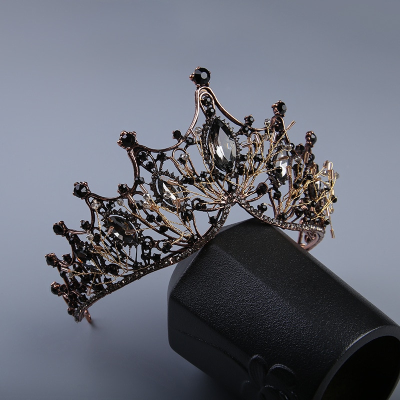 Vintage Sliver Golden Black Metal Luxury Witch And Prince Dancing Party Wedding Headpiece Crown Hair Accessories: Black Gun Plated