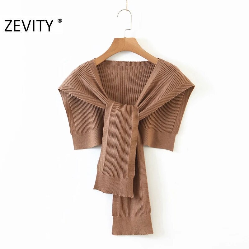 Zevity nouvelles femmes couleur unie tricot Wrap pull Chic automne châle femme loisirs noué court Swing hauts S452: XIAODES S3kafei