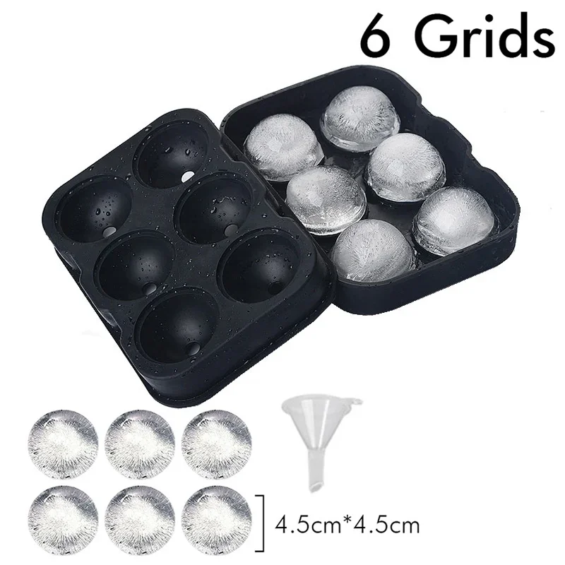Bandeja de cubos de gelo de silicone grande molde de cubos de gelo reutilizável bola de molde de gelo para uísque molde de gelo 4/6/8 grade bola de gelo: Preto