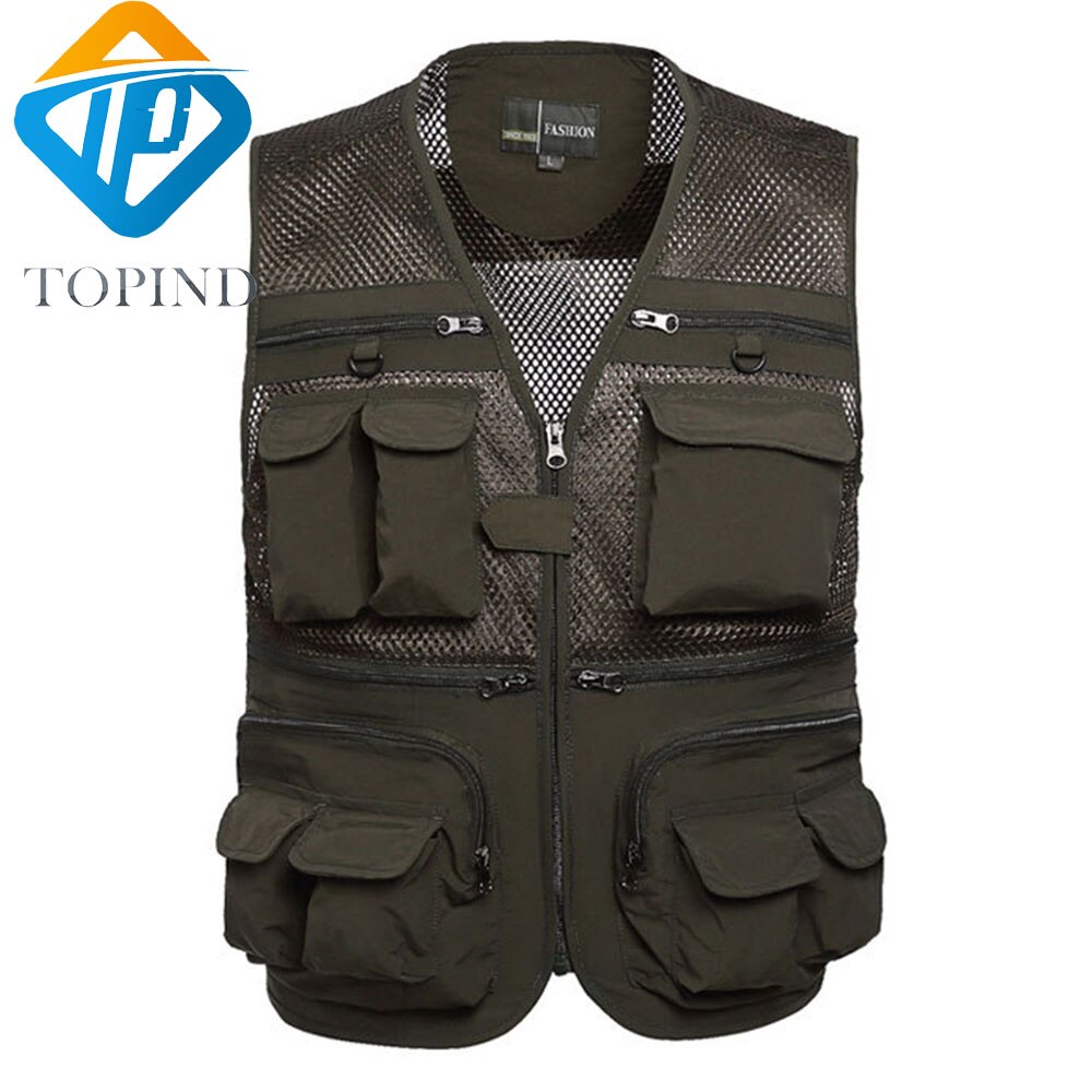 Gilet de pêche en maille, 2 pièces, multi-poches, pour l'extérieur