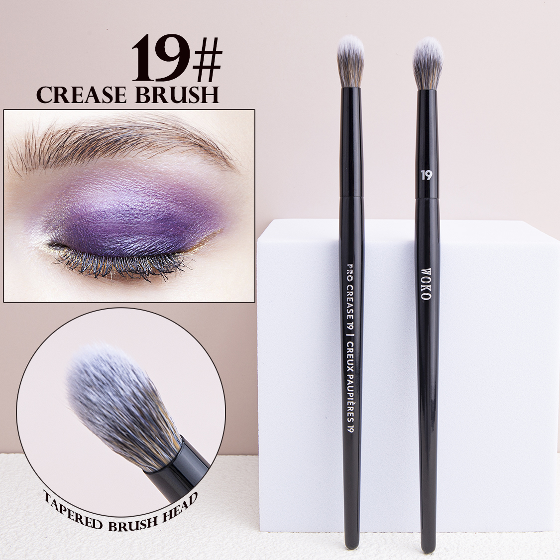 WOKO 19 Brocha para pliegues Sombra de ojos Brocha para mezclar manchas Brocha de maquillaje Cónico Preciso Sombra de ojos en polvo Brocha para pliegues