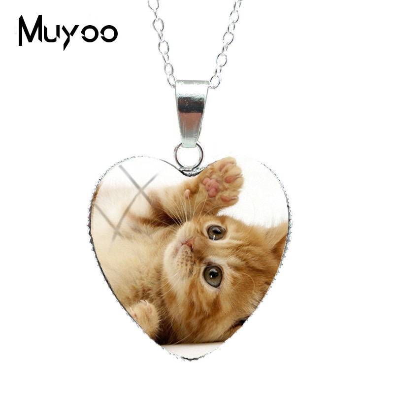 Lovely Cute Kitten Baby Little Cats Sweet Patterns Heart Pendants Cute Kittens Jewelry Chains NecklaceHZ3