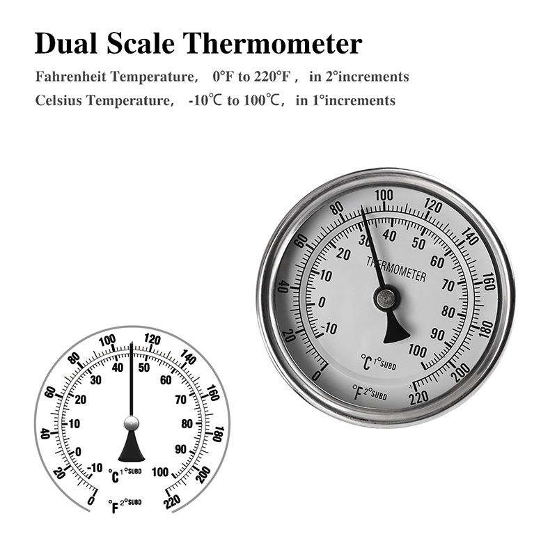 9 "rustfrit stål stamme thermowell kit med 1/2 'npt svejsløst bi-metal termometer, øl gæring hjemmebrygging tilbehør