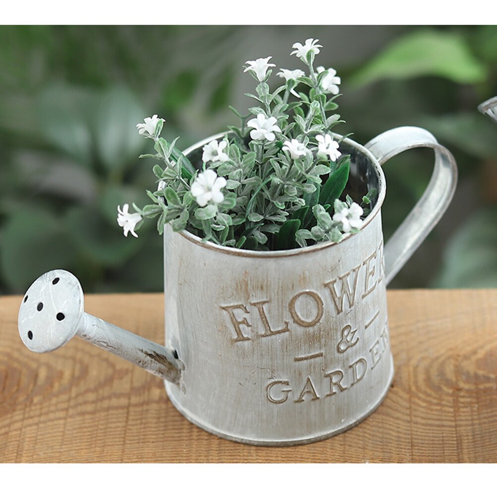 Flower Vase Can Rustic Style Iron Metal Jug Pitcher Tin Bucket Watering Can Shape Portable Pot for Home Wedding Party D